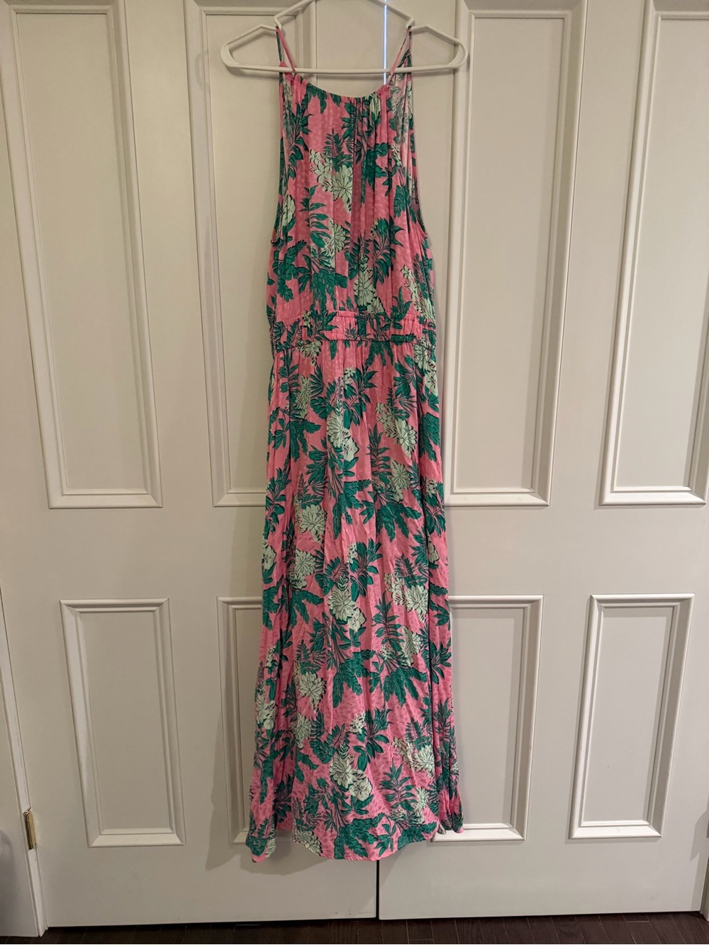 LOFT Pink Tropical Print Maxi Dress